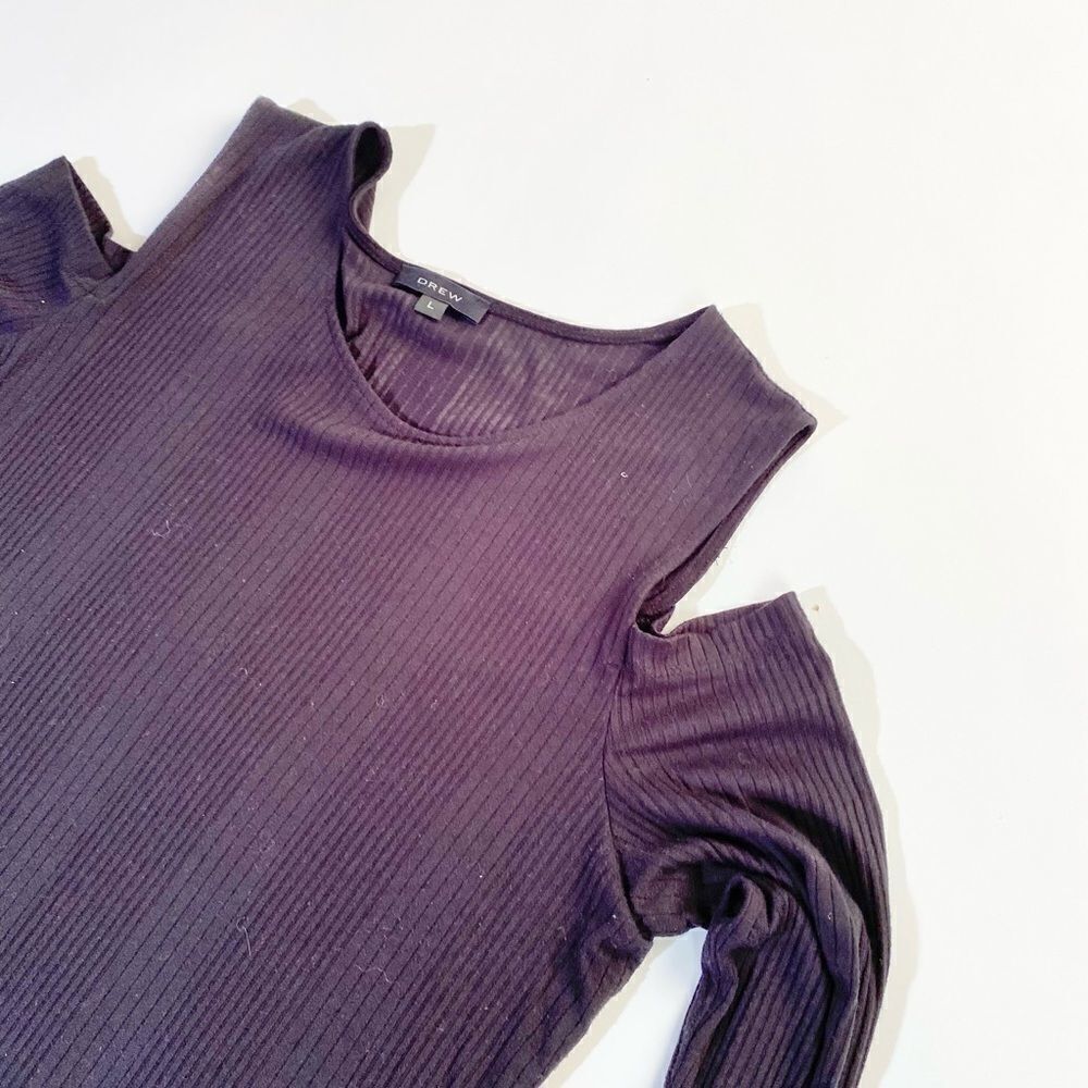 Drew black cold shoulder ribbed shirt top L - Picture 2 of 8